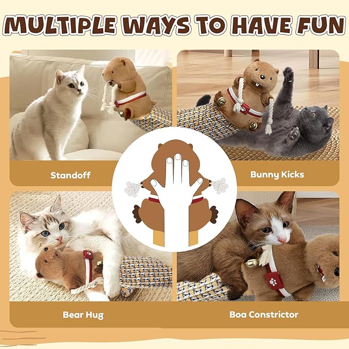 Cat Wrestling Glove, Cats Puppet Wrestler with Tough Padding for Safe Interactive Play, Cat Wrestling Toy Puppet with Cats Teaser and Bell for Boredom Busting Training and Exercise