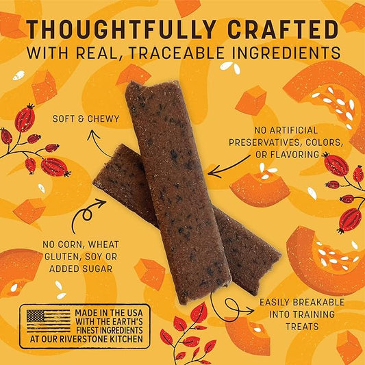 Earth Animal Wisdom Air Dried Jerky - Seasonal Pumpkin Spice Premium Natural Jerky Strips Dog Treats - 3 Pack 4 oz Bag