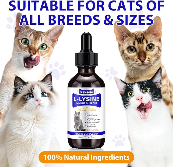 Lysine for Cats, L-Lysine for Cat Immune Support, Allergy Relief, Sneezing & Runny Nose, with Colostrum, Taurine, Vitamins - Roast Chicken Flavor - 60ml/2oz