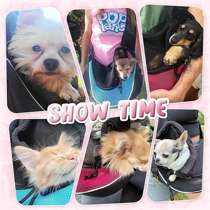 Upgraded Breathable Mesh Dog Sling Carrier for Small Dogs & Cats Up to 10lbs-Detachable Hard Bottom,Adjustable Strap & Large Pocket-Hands-Free Pet Carrier for Women Travel Walking Hiking (Pink Size M)