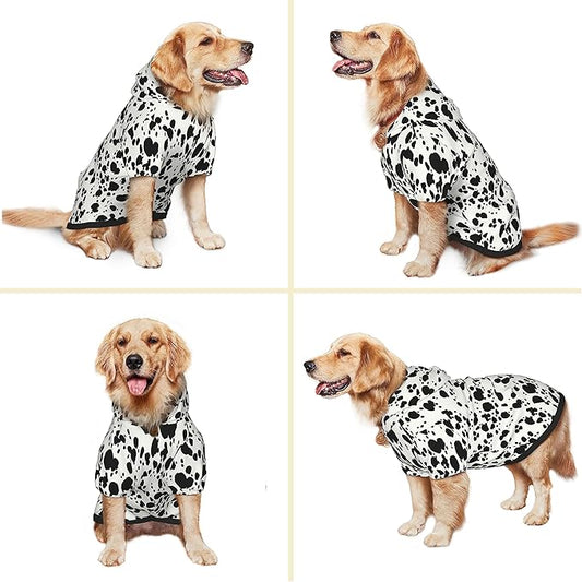 Halloween Dalmatian Dog Costume, Dalmatians Print Winter Clothes Sweaters for Halloween Cosplay Autumn Pets' Wear Dog Winter Hoodies with Pocket for Medium Large Dogs XL