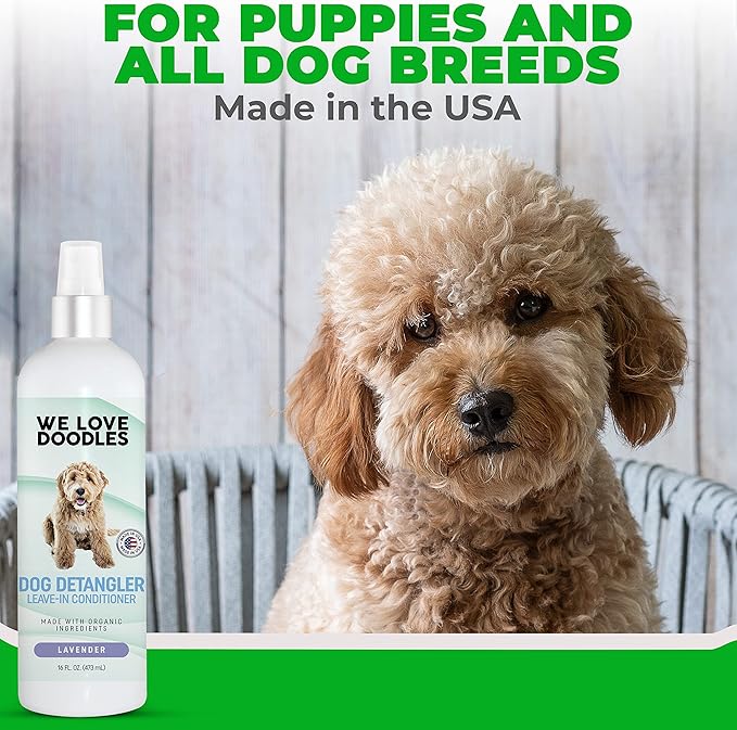 We Love Doodles Lavender Puppy Shampoo & Dog Detangler Spray - Organic Ingredients, Tear Free Shampoo for Puppies, Sensitive & Itchy Skin Wash, Dematting Spray for Dogs, Tangle Remover