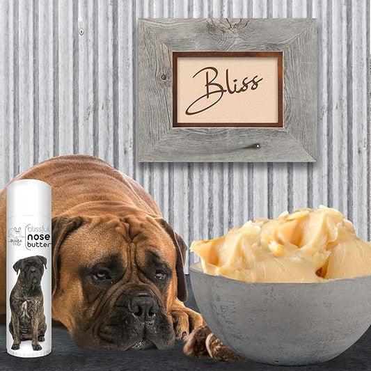 The Blissful Dog Bullmastiff Nose Butter for Dry, Cracked Skin, Lick-Safe Dog Nose Balm with Moisturizing Shea Butter, Almond, Olive, and Essential Oils, Pet Supplies, Uncented, 0.50 oz.