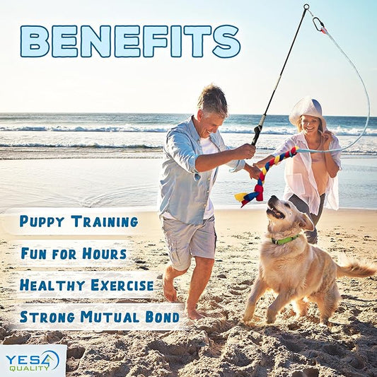 YES4QUALITY Flirt Pole for Dogs - Safe & Strong for Large Breeds with Nylon Cord - Spring Pole for Tug of War, Interactive Play & Puppy Training - Heavy Duty Teaser Wand for Outdoor Exercise
