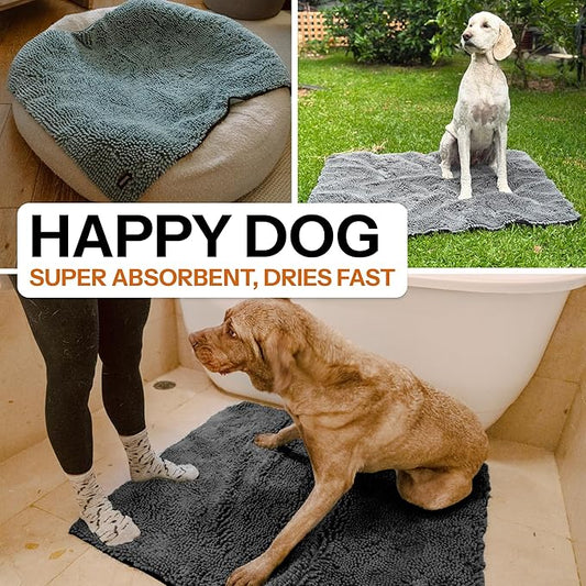 Throw Down Towel for Drying Dogs, 43" x 35", Ultra Absorbent Microfiber, Quick-Drying, Double-Sided Suede Chenille, Machine Washable, Soaks Over 2L, Grey Dog Bath Mat Towel