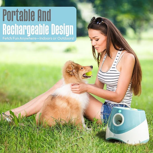 Automatic Dog Ball Launcher for Small Dogs – Dog Ball Thrower for Indoor Outdoor with 3 Adjustable Distance Settings 10ft, 20ft, and 30ft – Interactive Toy with 3 Mini Tennis Balls 2 Inch