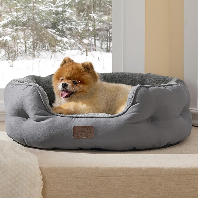 Bedsure Self Warming Dog Beds for Small Dogs - Round Medium Cat Beds for Indoor Cats, Washable Pet Bed for Puppy and Kitten with Slip-Resistant Bottom, 25 Inches, Self Warming Grey, Non-Electric