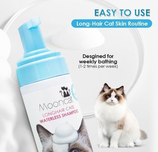 Mooncat Grooming Kit for Long Hair Cats – Waterless Detangling Foam Shampoo (5oz) + Cat Ear Cleaner Finger Wipes (40ct) | No Rinse, Licking Safe, Paraben-Free, pH Balanced | Tangle Control & Ear Wax R