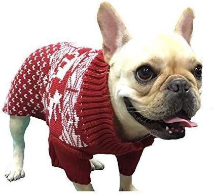 Lanyarco Red Christmas Dog Sweater, Reindeer Holiday Festive Xmas Dog Christmas Sweaters for Medium Large Dogs, Back 19.5" (XL) Size
