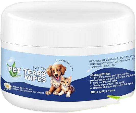 60Pcs Eyes Wipes for Dogs & Cats - Gently Remove Tear Stain, Debris, Discharge, Non Stinging Formula to Remove Eye Debris,Pet Cleaning Grooming Deodorizing Wipes Wash Cleaner for Eyes, Wrinkle, Face