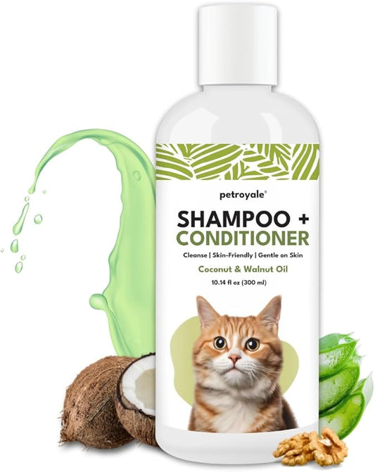 2-in-1 Cat Shampoo and Conditioner – Persian Cat Shampoo – Kitten Shampoo for Cats – Cat Shampoo for Dandruff – Pet Shampoo for Cats with Aloe Vera, Coconut & Walnut – 10.14floz