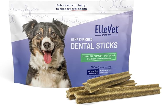 Ellevet Dental Sticks for Dogs – Hemp Enriched Dental Dog Chews – Freshen Dog Breath, Promote Clean Teeth, Support Oral Health - 10 Sticks - Large Dogs (Over 40 lbs)
