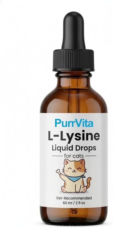 Purrvita L-Lysine Liquid Drops for Cats, Simply add onedrop in Your Cat's Food Daily，2fl.oz，60ml （1pc）