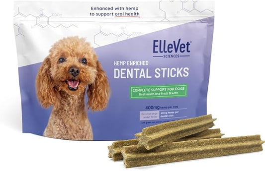 Ellevet Dental Sticks for Dogs – Hemp Enriched Dental Dog Chews – Freshen Dog Breath, Promote Clean Teeth, Support Oral Health - 10 Sticks - Small Dogs (Under 40lbs)
