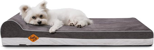 Laifug Orthopedic Memory Foam Dog Bed with Pillow and Durable Water Proof Liner & Removable Washable Cover & Smart Design Medium (34"x22"x5.5"), Grey