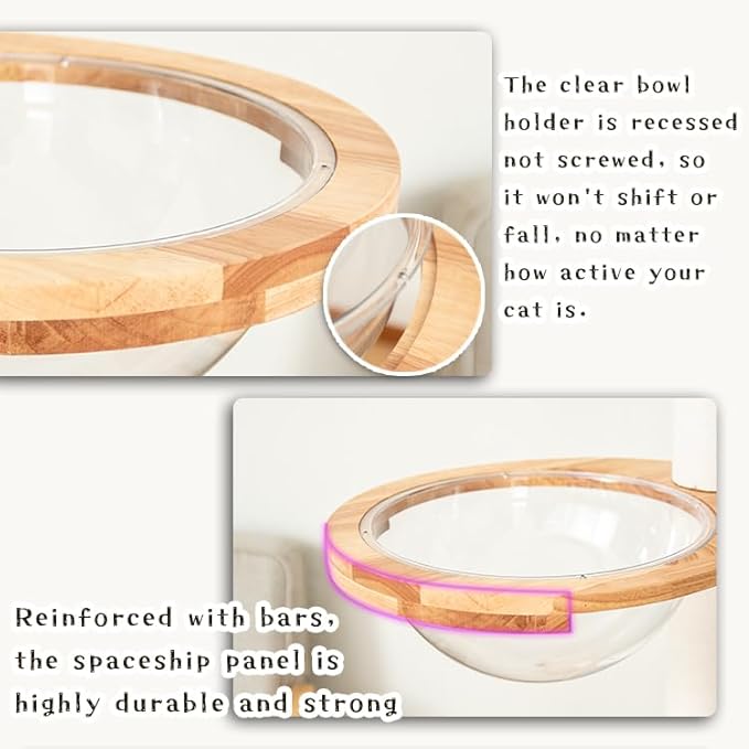 Wood Cat Tree for Large Cats, Modern Indoor Cat Tower with Basket Beds, Cat Condo & Clear Hammock, Multi-Level Wooden Cat Furniture for Home Living Room Decor (Rubber Wood)