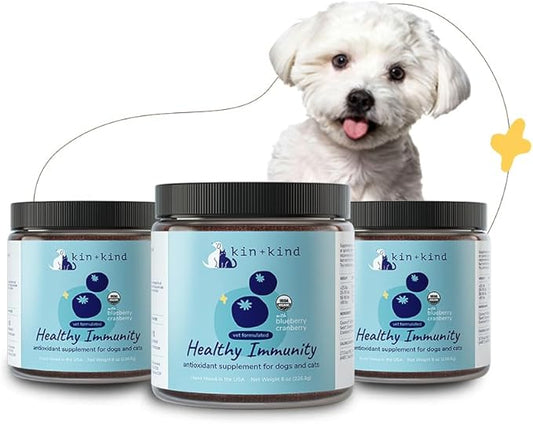 kin+kind Pet Vitamins and Supplements - Immune Support Supplement for Dogs & Cats - Natural Dog Supplements & Cat Supplements w/Organic Ingredients for Healthy Immunity - Made in USA - 3x8 oz Large