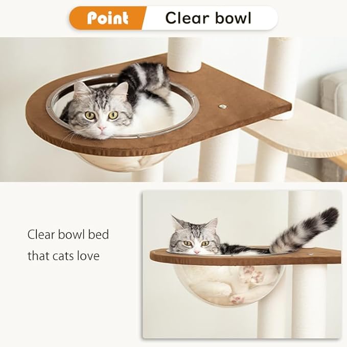 Wood Cat Tree for Large Cats, Modern Indoor Cat Tower with Basket Beds, Cat Condo & Clear Hammock, Multi-Level Wooden Cat Furniture for Home Living Room Decor (Particle Wood)