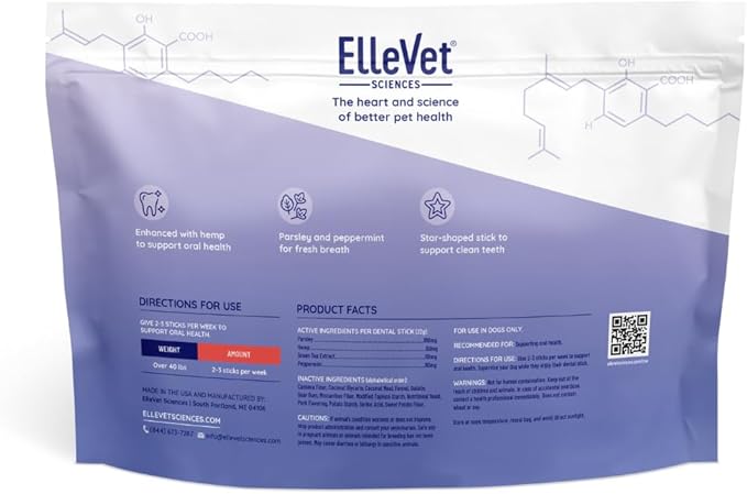 Ellevet Dental Sticks for Dogs – Hemp Enriched Dental Dog Chews – Freshen Dog Breath, Promote Clean Teeth, Support Oral Health - 10 Sticks - Large Dogs (Over 40 lbs)