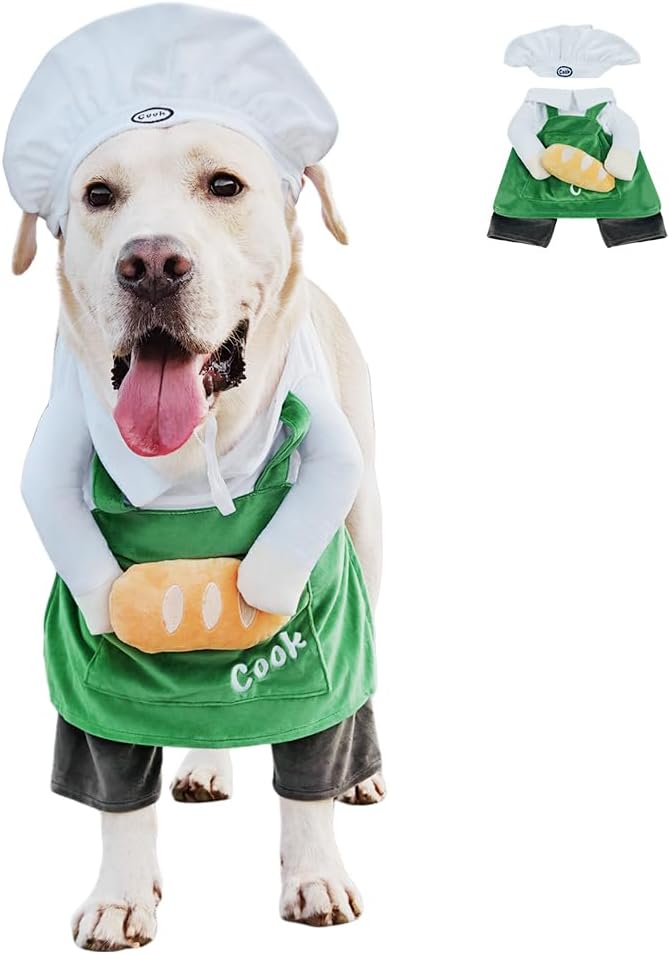 Dog Halloween Vampire Devil Cloak Cape, Red Black Classic Pet Costume for Small Medium Large Dogs, Holiday Cosplay Special Events (Chef-Green, B3)