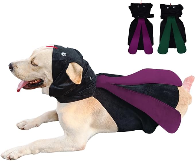 Dog Halloween Vampire Devil Cloak Cape, Red Black Classic Pet Costume for Small Medium Large Dogs, Holiday Cosplay Special Events (Mosquito-Purple, B1)