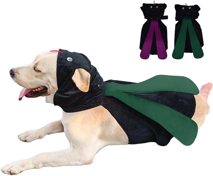 Dog Halloween Vampire Devil Cloak Cape, Red Black Classic Pet Costume for Small Medium Large Dogs, Holiday Cosplay Special Events (Mosquito-Green, B5)