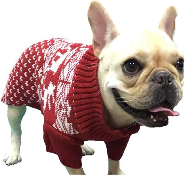 Lanyarco Red Christmas Dog Sweater Holiday Festive Reindeer Clothes Outfit Sweaters for Small Dogs, Small (S) Size 12"
