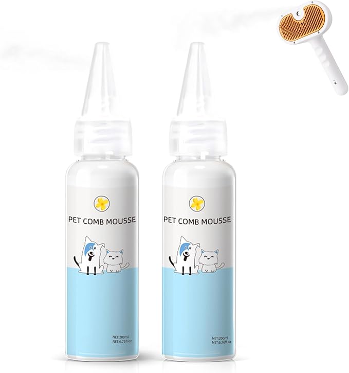 Pet Steam Brush Spray Refill for Dogs & Cats – Pets Waterless Shampoo, 3-in-1 Grooming Spray Comb Mist, 2*Shampoo(Steam Brush not Included)