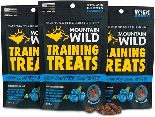 High Country Wild Blueberry Elk & Venison Dog Training Treats - Natural Grain-Free Puppy & Dog Snacks - Protein Treat for Training, Reward (4 Ounce (Pack of 3), Blueberry)