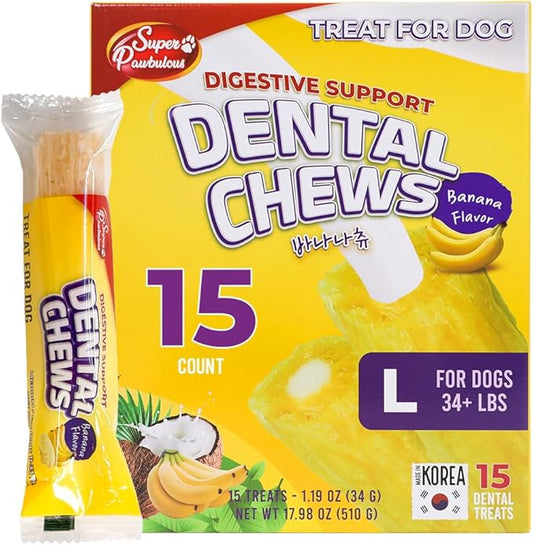 SuperPaw Dental Chews for Dogs - Healthy Dog Dental Treats for Teeth and Gums, Natural Chew Toy Alternative, Teeth & Gum Cleaning - Large, Banana, Pack of 1