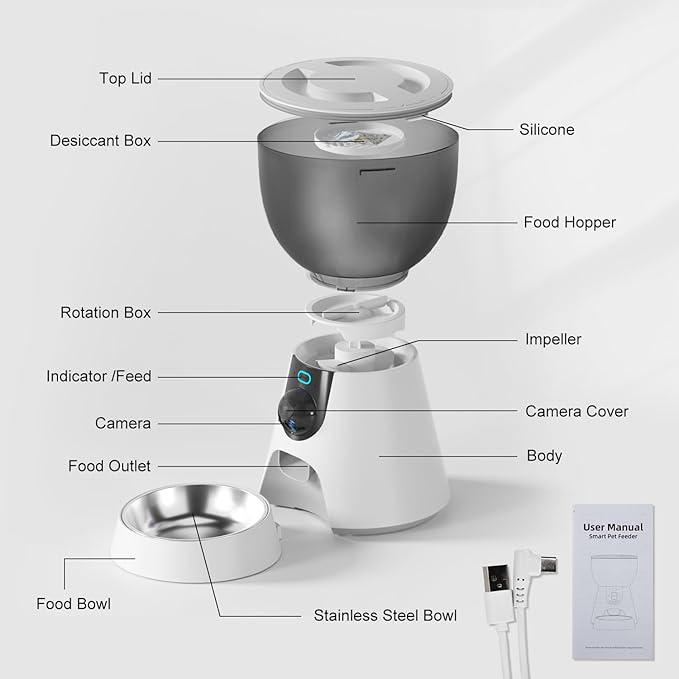 Lychee Automatic Cat Feeder with Camera, 5G WiFi Pet Feeder, 1304P HD Video with Night Vision,2-Way Audio Smart App Control, 4L Dry Food Dispenser for Cats and Samll Dog