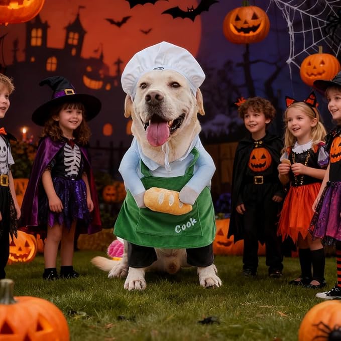 Dog Halloween Vampire Devil Cloak Cape, Red Black Classic Pet Costume for Small Medium Large Dogs, Holiday Cosplay Special Events (Chef-Green, B3)