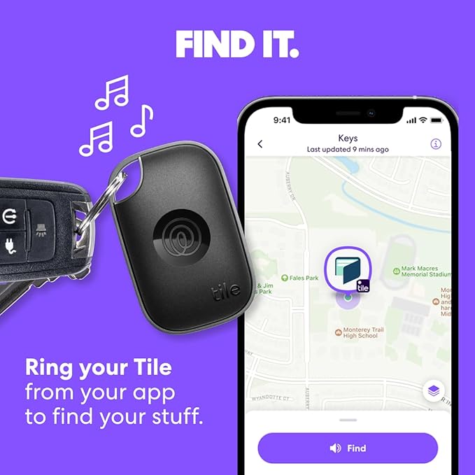 Tile by Life360 Pro - Powerful Bluetooth Tracker, Key Finder and Item Locator for Keys, Bags and More. Both iOS and Android Compatible. Phone Finder. 1-Pack (Black)