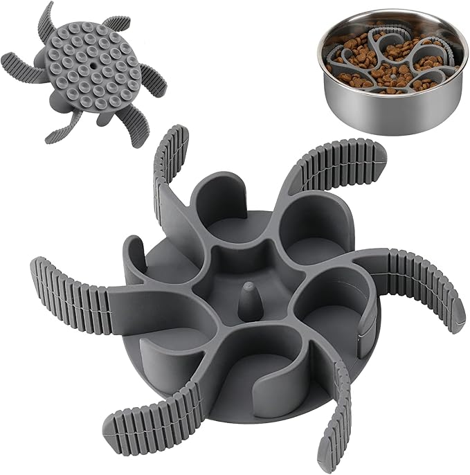 Dog Slow Feeder Bowls Silicone Spiral Pet Food Feeder Insert to Slow Down Eating for Large Medium Small Breed Dogs Perfect with Stainless Steel Glass Ceramic Pet Bowls (Grey)