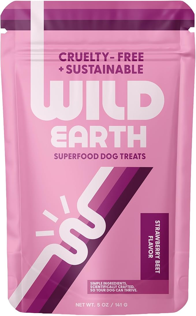 Wild Earth Superfood Dog Treats, Plant Based Dog Treats with Omega Acids, Prebiotics & Koji Protein, No Fillers, Veterinarian-Developed, Strawberry & Beet Flavor