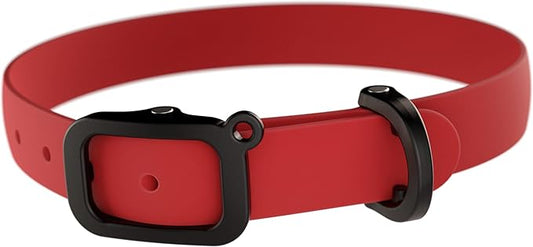 Waterproof Dog Collar - Durable, Comfortable and Adjustable Outdoor Dog Collar with Wear Resistant Buckle and ID Tag Ring for Large Dogs by Nuvuq (Red, Large)