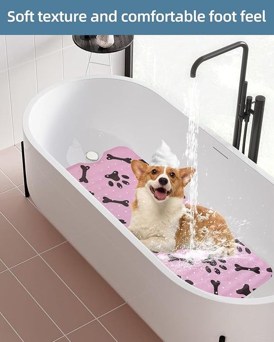 Dog Bath Mat for Tub Non-Slip Pet Bathtub Mat Fast Dry Dog Shower Attachment Mat Senior Friendly Dog Bath Supplies (Pink