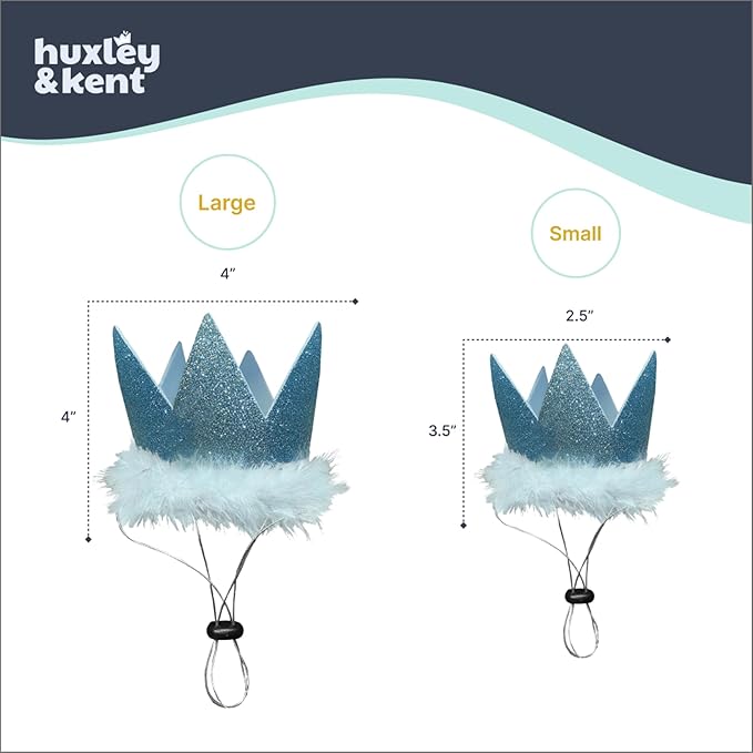 Huxley & Kent Pet Party Crown Hat for Dogs & Cats - Comfortable SnugFit Adjustable Straps - Glitter Crown for Parties, Gotcha Days & Celebrations - Blue, Small
