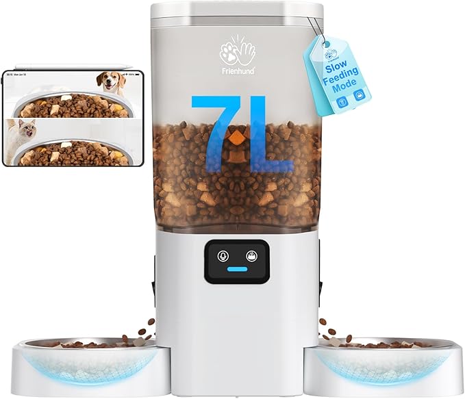 5G WiFi Automatic Cat Feeder with Two HD Camera: 7L Automatic Dog Feeder with Night Vision, Auto Cat Food Dispenser for Multiple Pet, Detachable for Easy Cleaning - 29 Cup