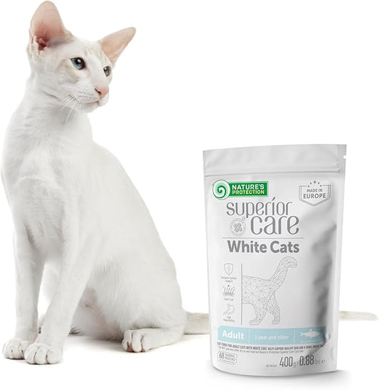 Nature's Protection Dry Cat Food - Grain Free, High Protein Cat Food Dry Kibble for Indoor Adult Cats with Light Fur - Sensitive Stomach, No Tear Stains & Hairball (Superior Care - Herring, 14.11 oz)