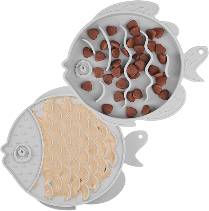 Coomazy 2-in-1 Silicone Slow Feeder Dog Cat Bowls, Interactive Puzzle Toy for Pets Dry/Wet Food Training, Keeps Dogs Cats Busy, Prevents Puppy Kitty Overeating (Smoky Gray, 1.2 Cup)
