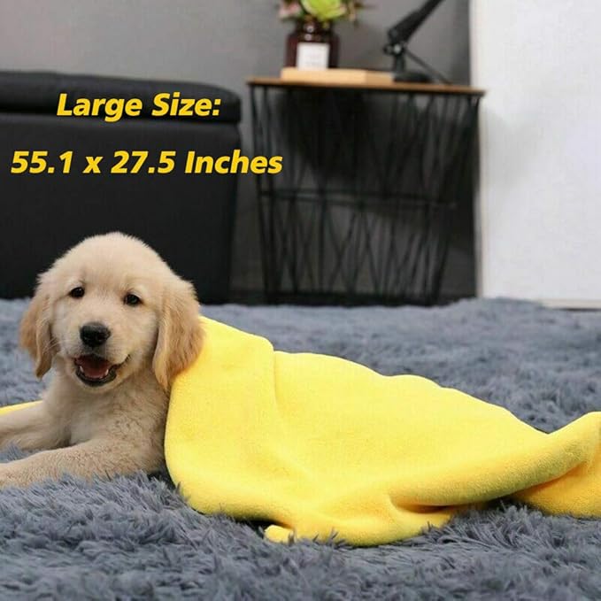 Dog Towel for Large Dogs Super Absorbent Microfiber Dog Bath Towel for Drying Small Medium Large Dogs and Cats, Yellow & Grey L