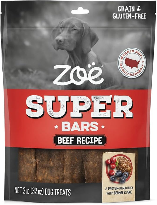 Zoe Super Bars Beef Recipe Dog Treats - Protein Packed Snacks with Berries and Flax Grain Gluten Free 32 oz Bag Big of Made The Finest Ingredients, 2 Pound (Pack 1)