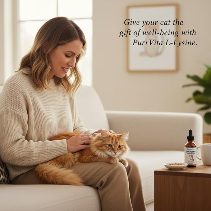 Purrvita L-Lysine Liquid Drops for Cats, Simply add onedrop in Your Cat's Food Daily，2fl.oz，60ml （1pc）