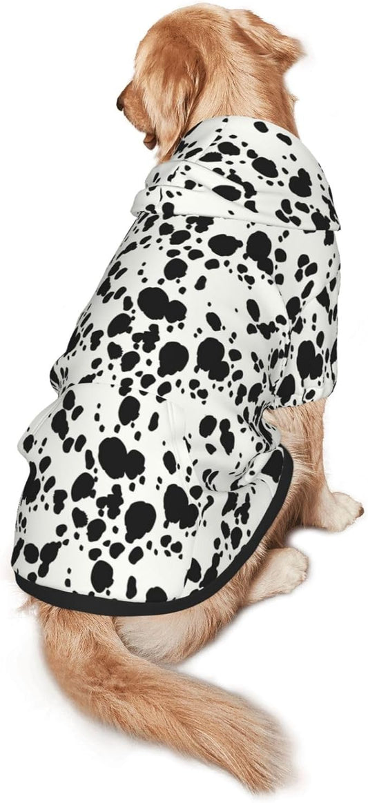 Halloween Dalmatian Dog Costume, Dalmatians Print Winter Clothes Sweaters for Halloween Cosplay Autumn Pets' Wear Dog Winter Hoodies with Pocket for Medium Large Dogs XL