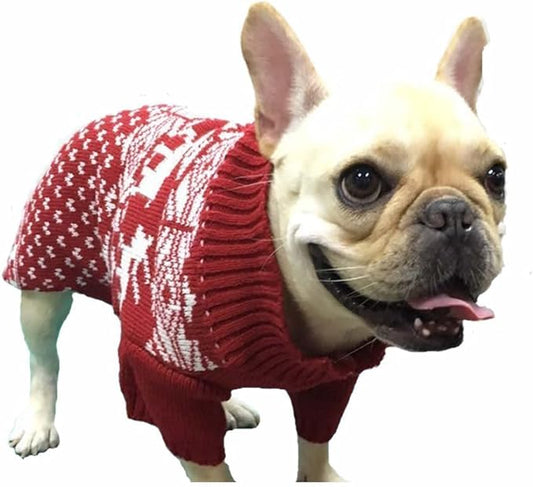 Lanyarco Red Reindeer Christmas Dog Sweater, Knit Winter Holiday Festive Pet Dog Christmas Sweaters for Large Breeds Big Dogs, XX-Large (XXL) Size 23" Back