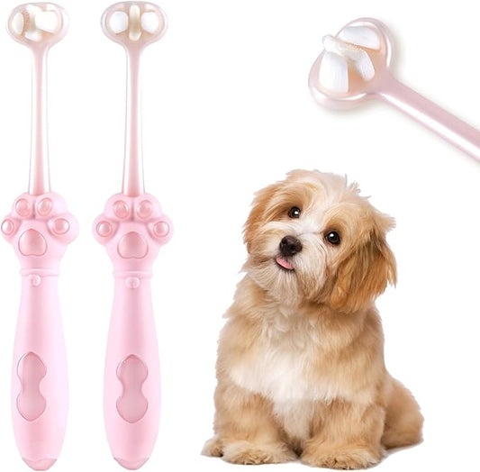 2-Pack 3-Sided Dog Toothbrush, Puppy Toothbrushes with Unique Bristle Technology, Oral Care for Pets, for Medium and Small Dogs