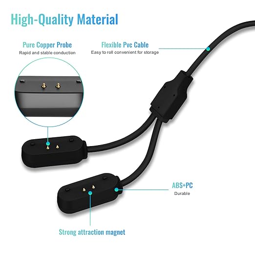 2 in 1 Portable Magnetic Charger Cable for Tractive GPS Tracker - Fast Charging USB Cord Compatible with Tractive Dog Pet GPS Trackers, Durable & Compact Design for Home/Outdoor Use (Black)