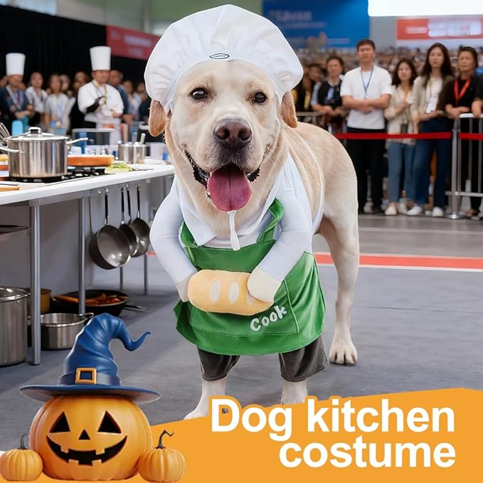 Dog Halloween Vampire Devil Cloak Cape, Red Black Classic Pet Costume for Small Medium Large Dogs, Holiday Cosplay Special Events (Chef-Green, B4)