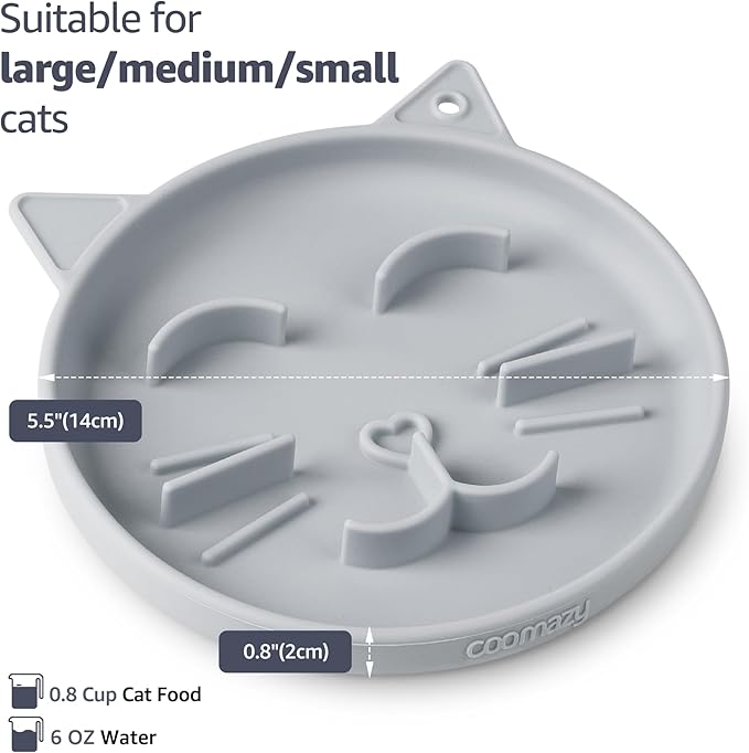 Coomazy Silicone Slow Feeder Dog Cat Bowls, Interactive Puzzle Toy for Pets Dry/Wet Food Training, Keeps Dogs Cats Busy, Prevents Puppy Kitty Overeating (Grey, 0.8 Cup)